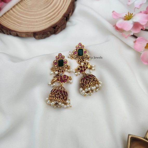 Ruby and Green Stones Jhumkas