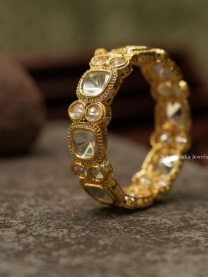 Stunning 92.5 Silver Single Kundan Bangles