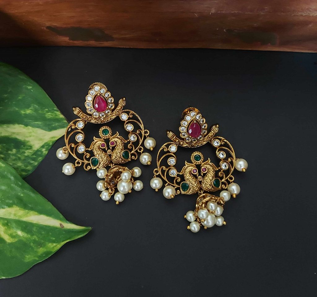 Designer Unique Peacock Earrings - South India Jewels