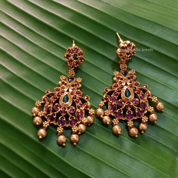 AD Stone Golden Beads Chandbali Earrings (2)