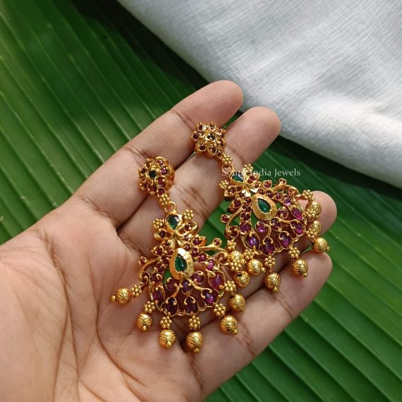 AD Stone Golden Beads Chandbali Earrings (3)