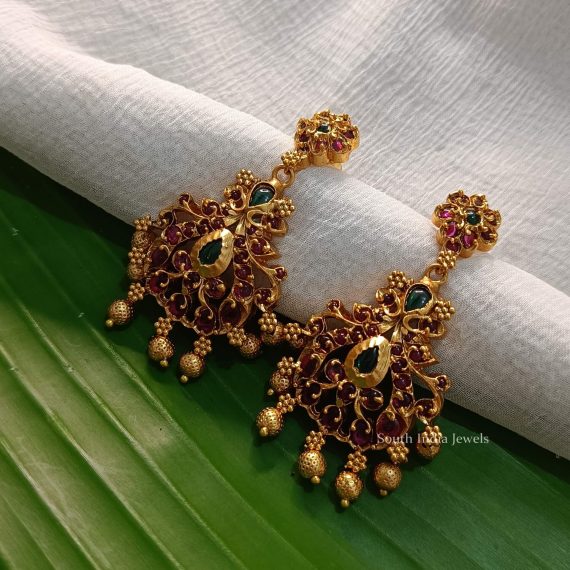 AD Stone Golden Beads Chandbali Earrings