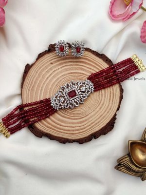 AD Stone Pendant Ruby Beads Choker