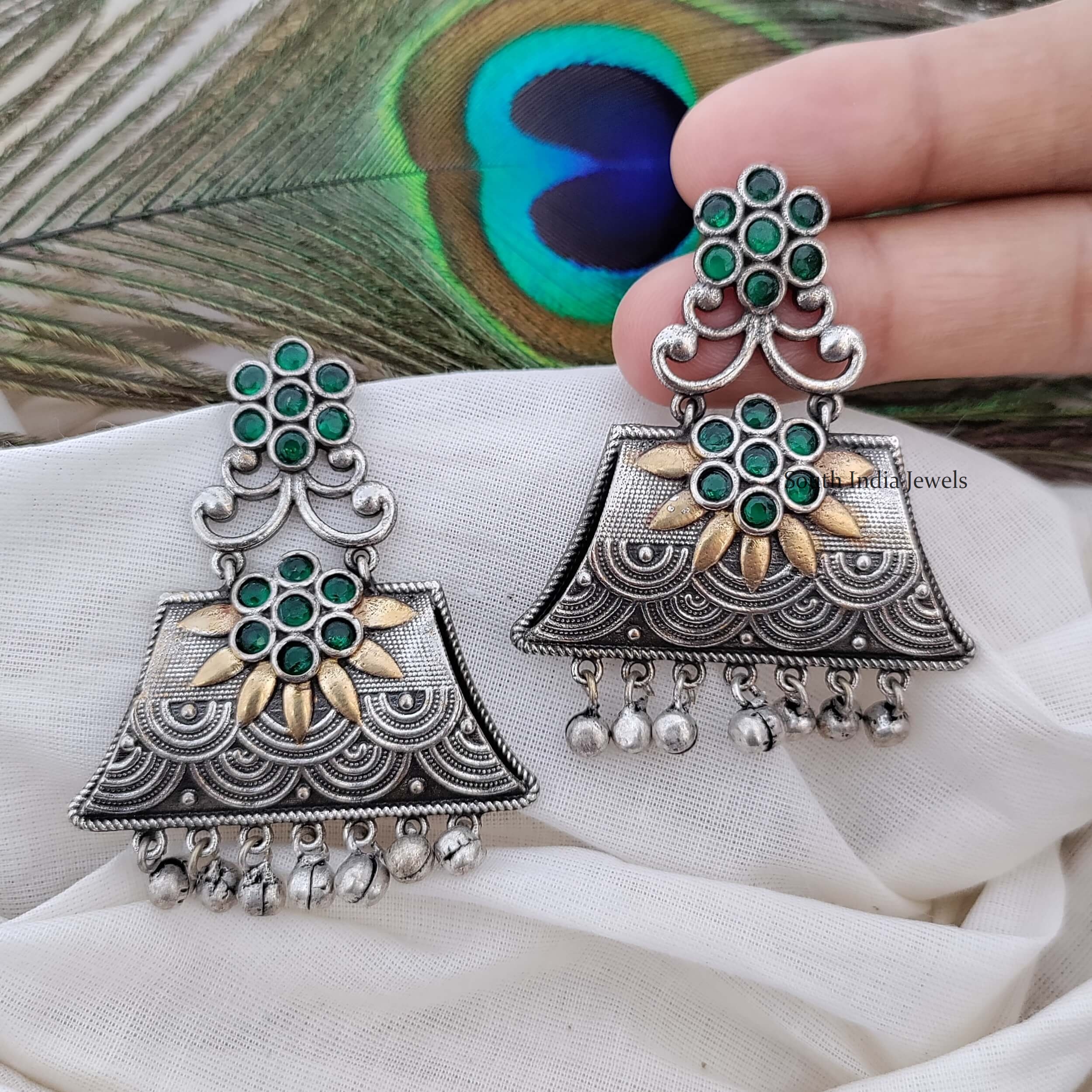 Buy CRUNCHY FASHION Oxidized Silver Green Antique Jhumka Earrings Alloy  Jhumki Earring  Online at Best Prices in India  JioMart