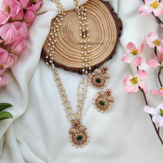 Floral AD Stones Pearl Chain- South India Jewels- Online Shop