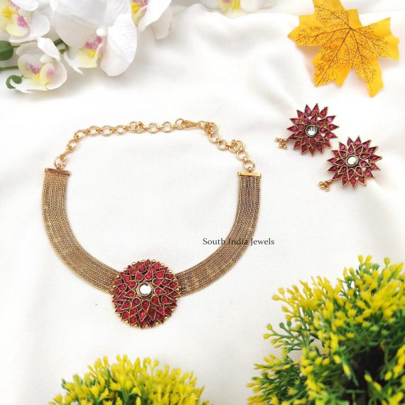 Floral Ruby Design Necklace- South India Jewels- Online Shop