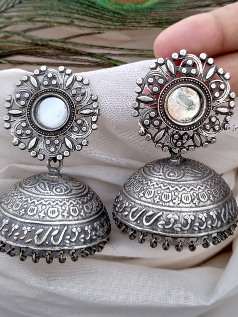 German Silver Floral Jhumkas