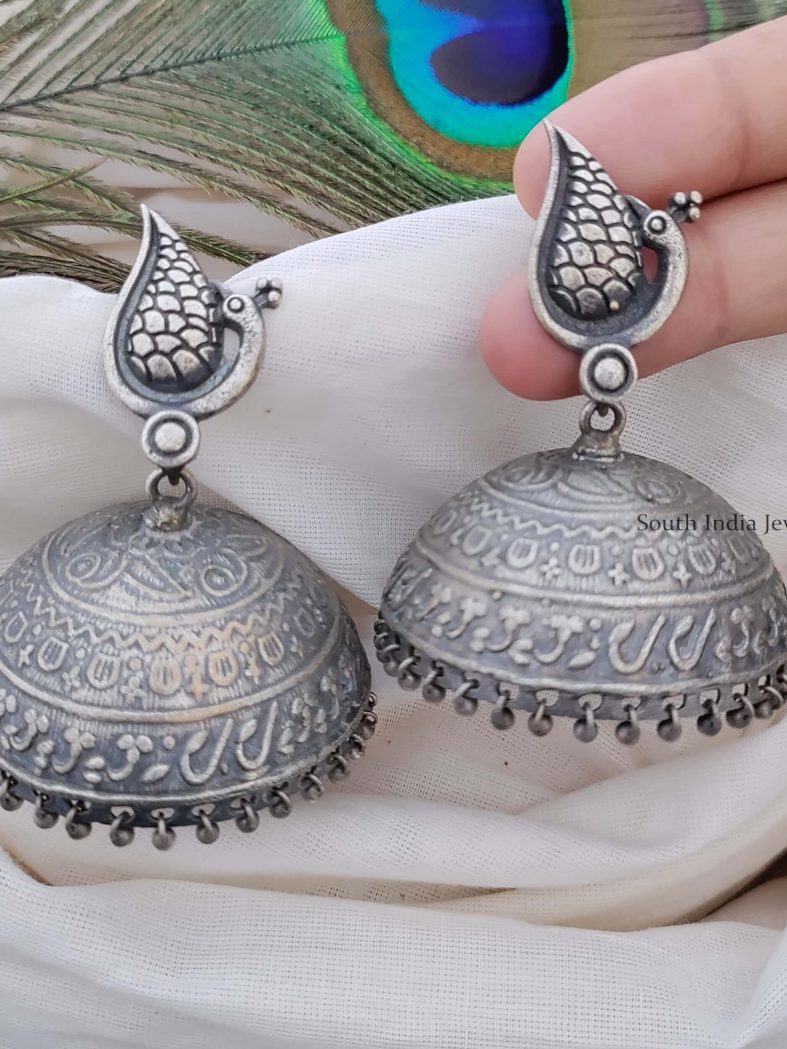 German Silver Peacock Jhumkas