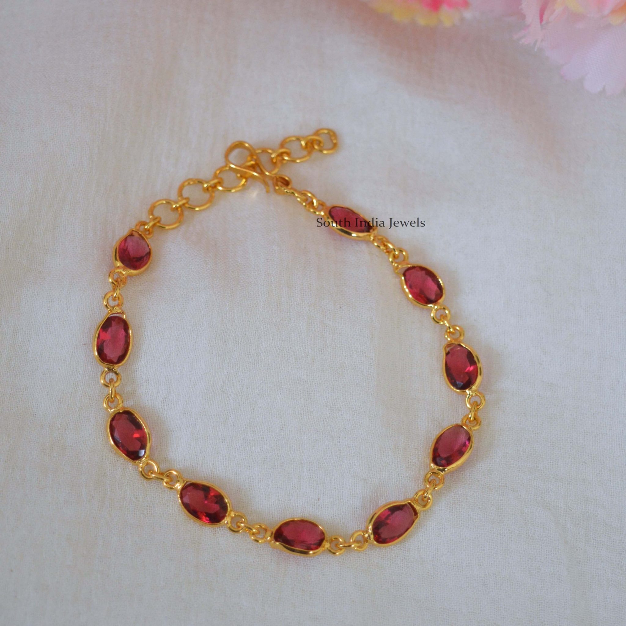 Gold Polish Red Stone Bracelet - South India Jewels