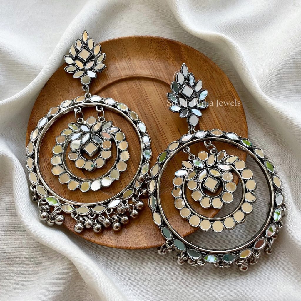 Huge Mirror Chandbali Earrings - South India Jewels