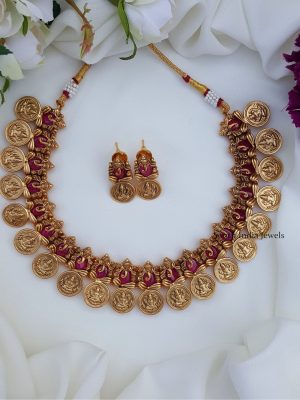 Lakshmi Ganesh Pink Stone Necklace