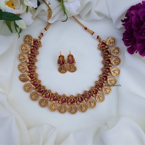 Lakshmi Ganesh Pink Stone Necklace