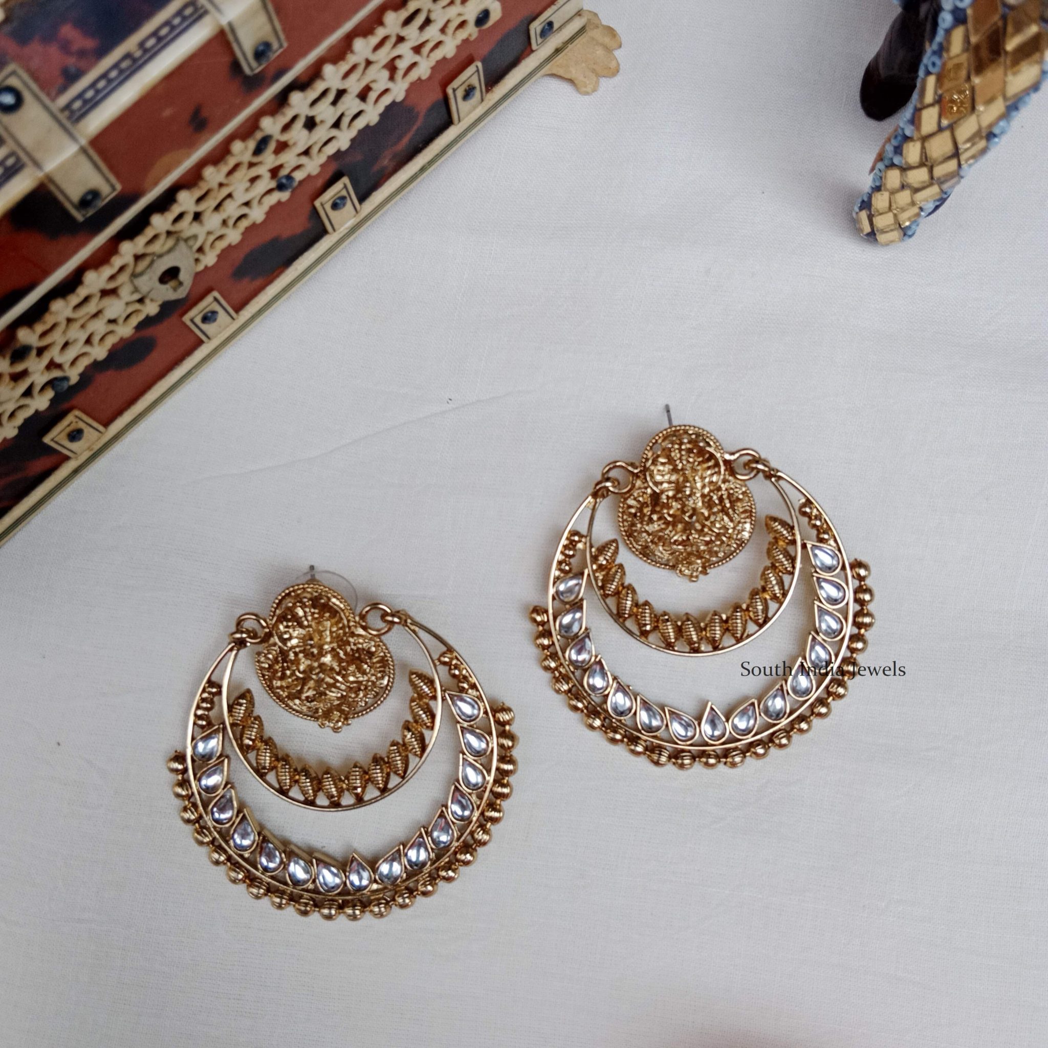 Lakshmi Two Layered Chandbali Earrings - South India Jewels