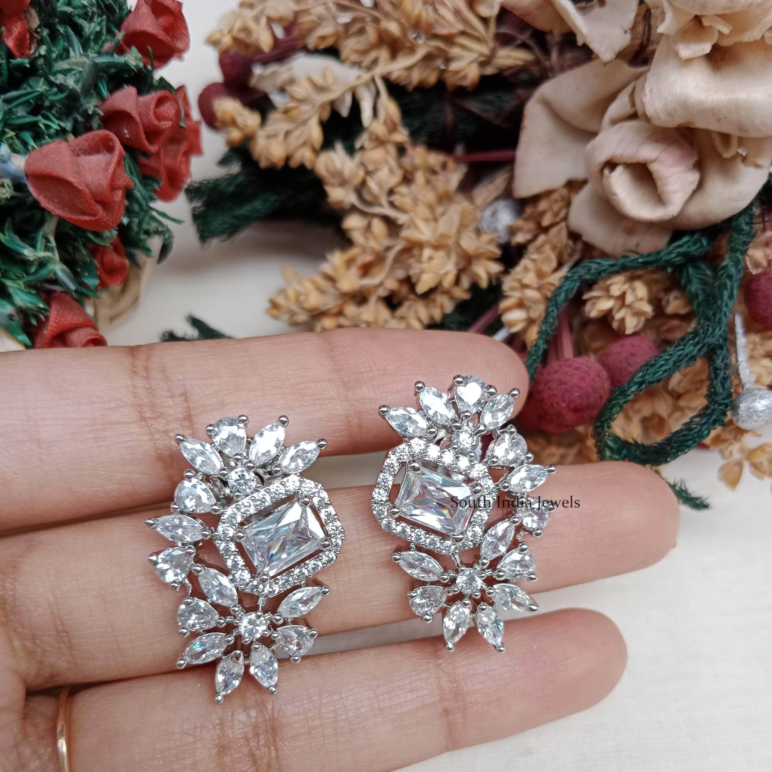 Priyaasi Elegant American Diamond Earrings for Women  Stylish Drop Design   GunmetalPlated  Trendy Geometric Pattern  Perfect for Indian Wear   Amazonin Fashion