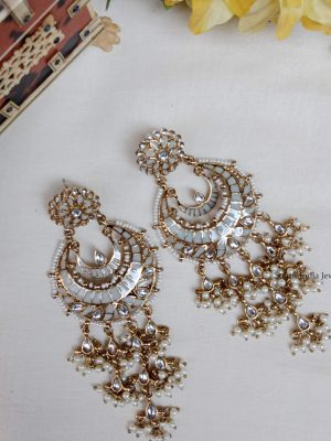 Long Chandbali Kundan Earrings