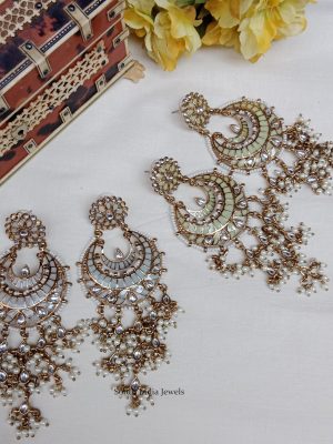 Long Chandbali Kundan Earrings