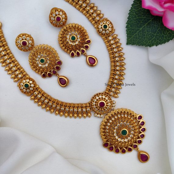 Matte Finish Design Necklace- South India Jewels- Online Shop