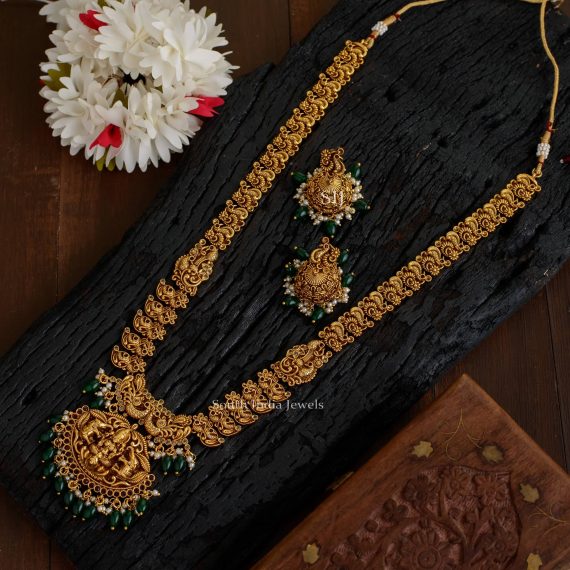 Nagasi Green Beads Bridal Haram - South India Jewels