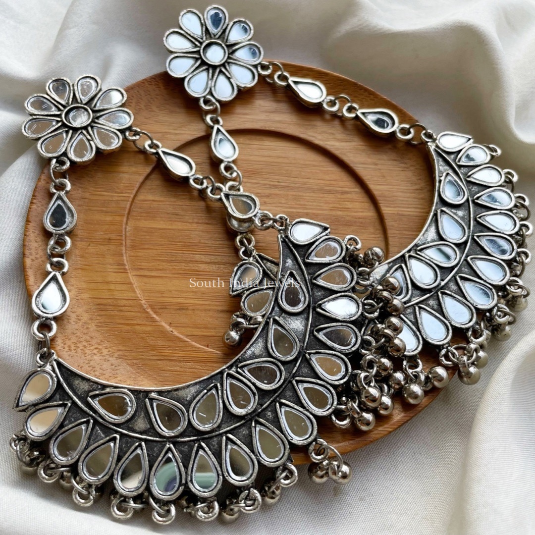 Oxidised Silver Mirror Earrings