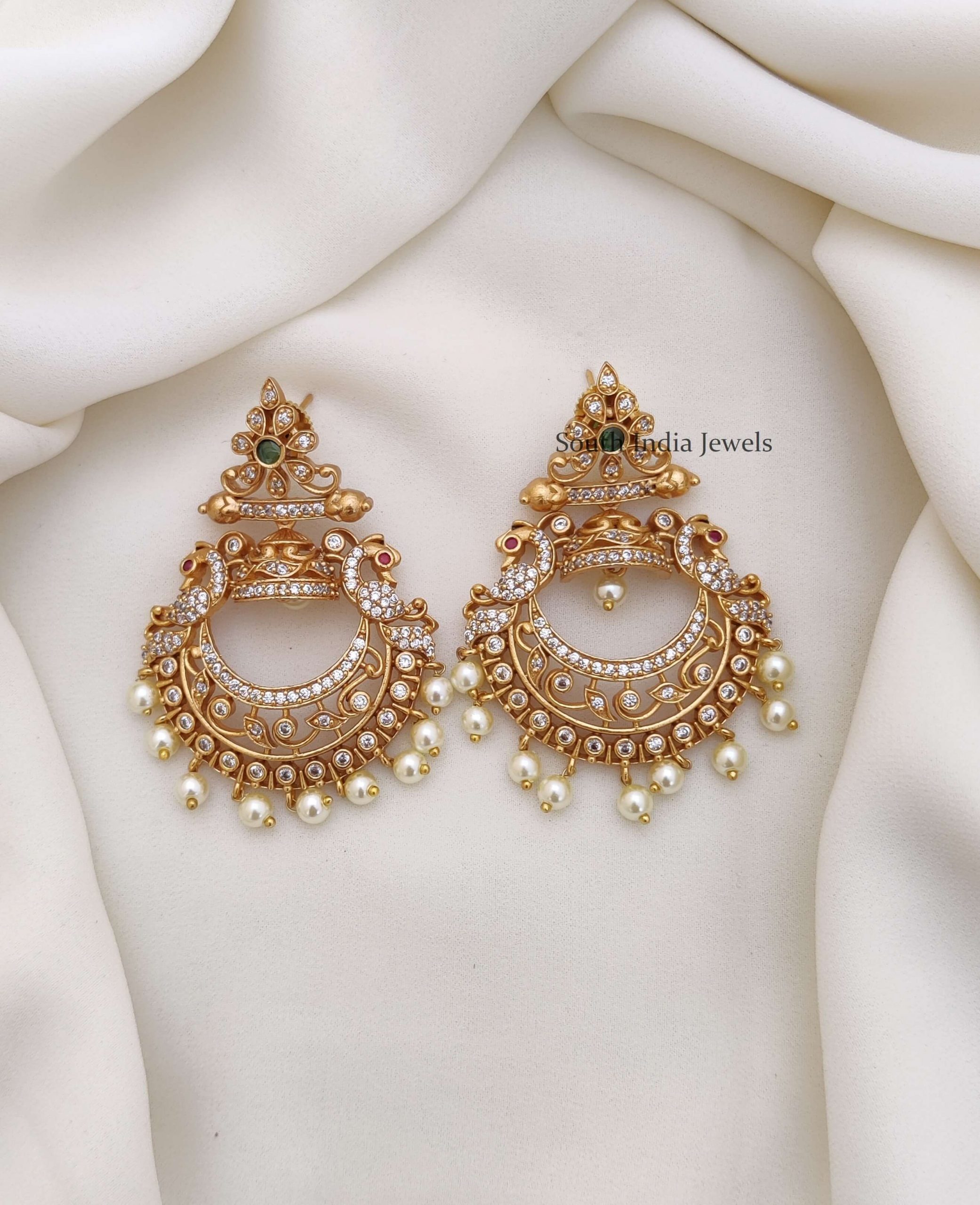 Peacock AD Chandbali Earrings - South India Jewels