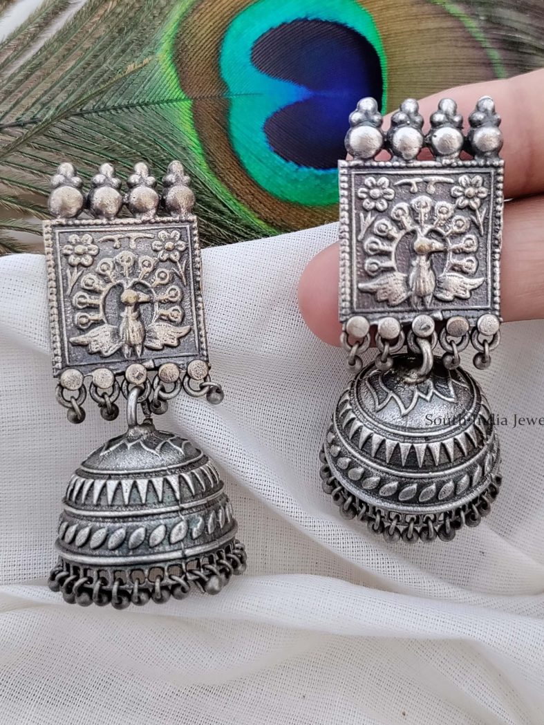 Pretty Peacock German Silver Jhumkas