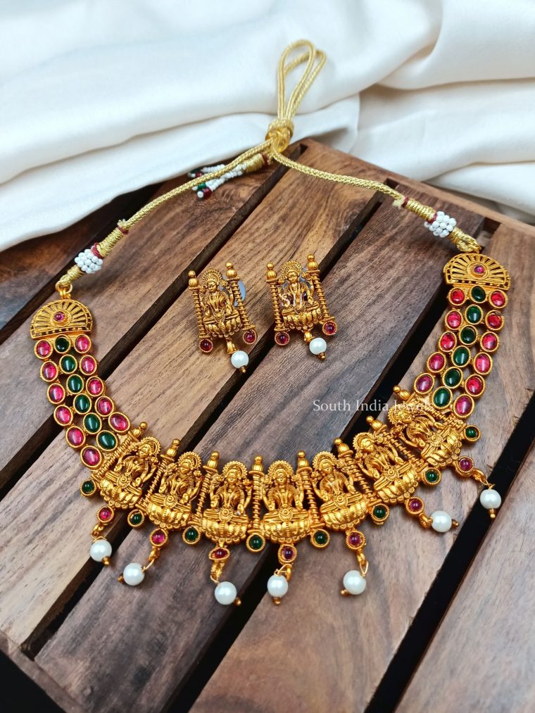 Red & Green Stone Lakshmi Necklace