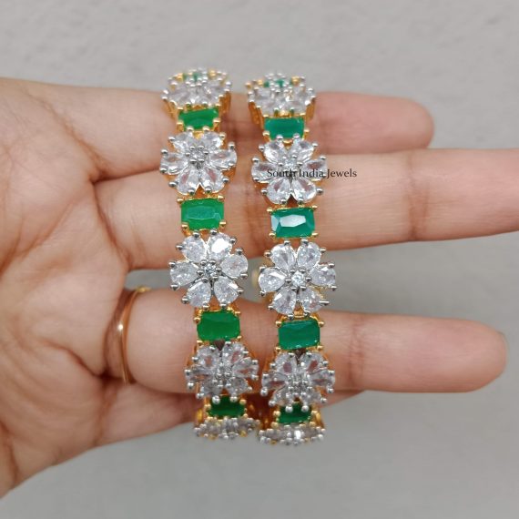Stunning Emerald And AD Stones Bangles