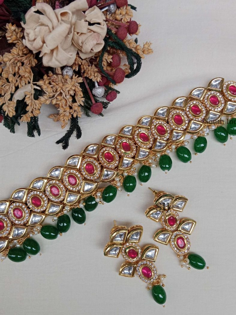 Unique Green Bead Kundan Choker