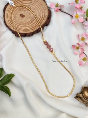 White And Ruby Half Ball Mugappu Chain (