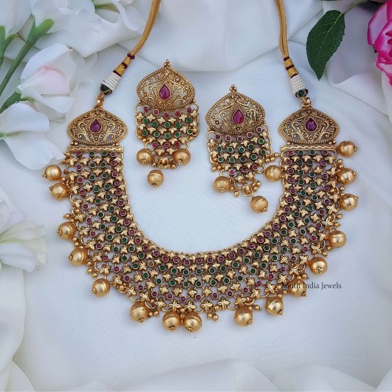 Bridal Ruby & Green Stone Necklace Set