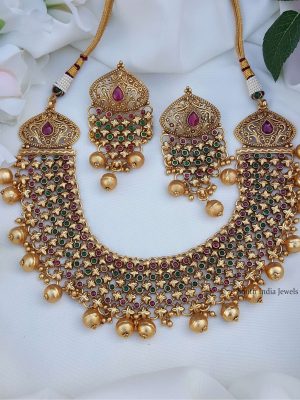 Bridal Ruby & Green Stone Necklace Set