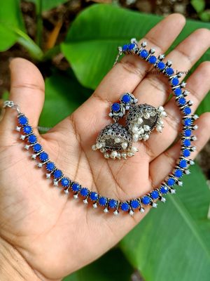 Elegant Blue & White Stones Necklace