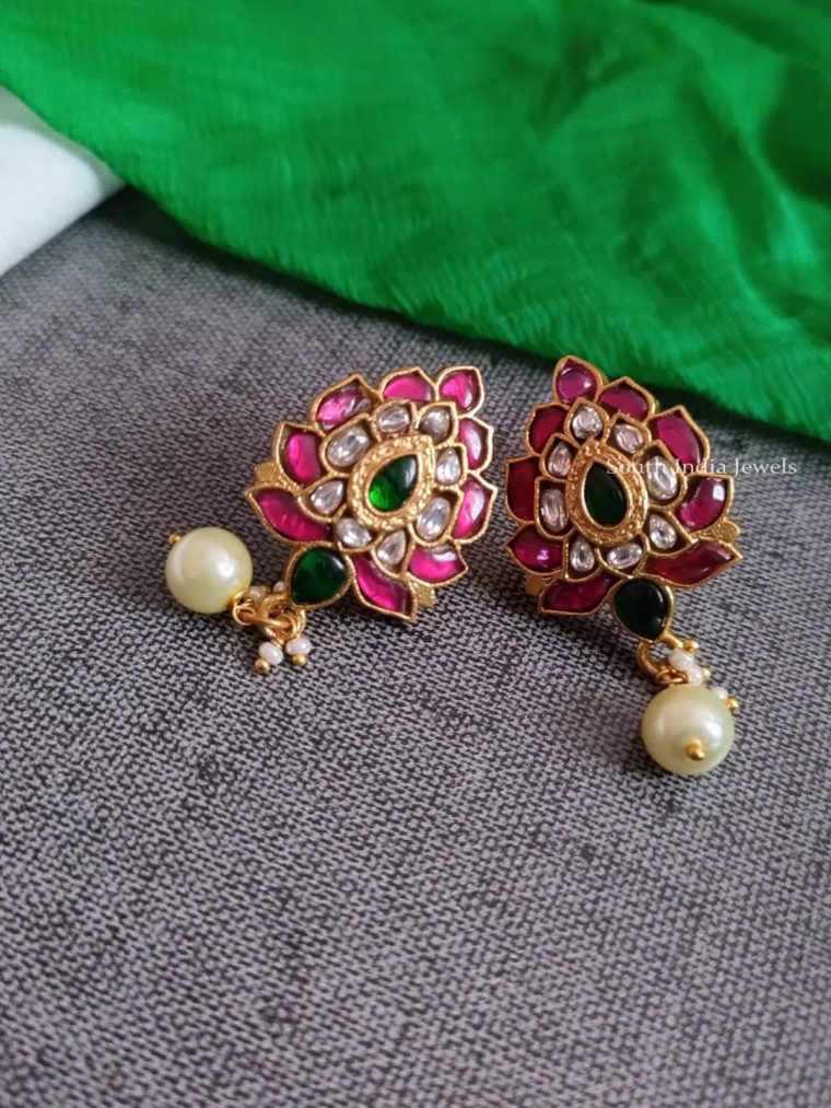 Elegant Jadau Lotus Earrings