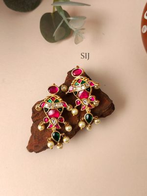 Modern Fish Design Kundan Jadau Earring with Pearl - Multi