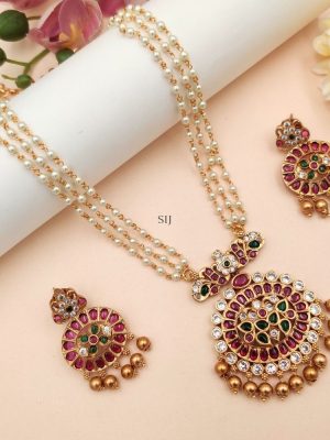 Multi Layers Pearls Haram with Kemp Stones Pendent