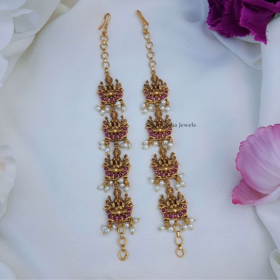 Nava Lakshmi Ruby & Pearl Ear Chain