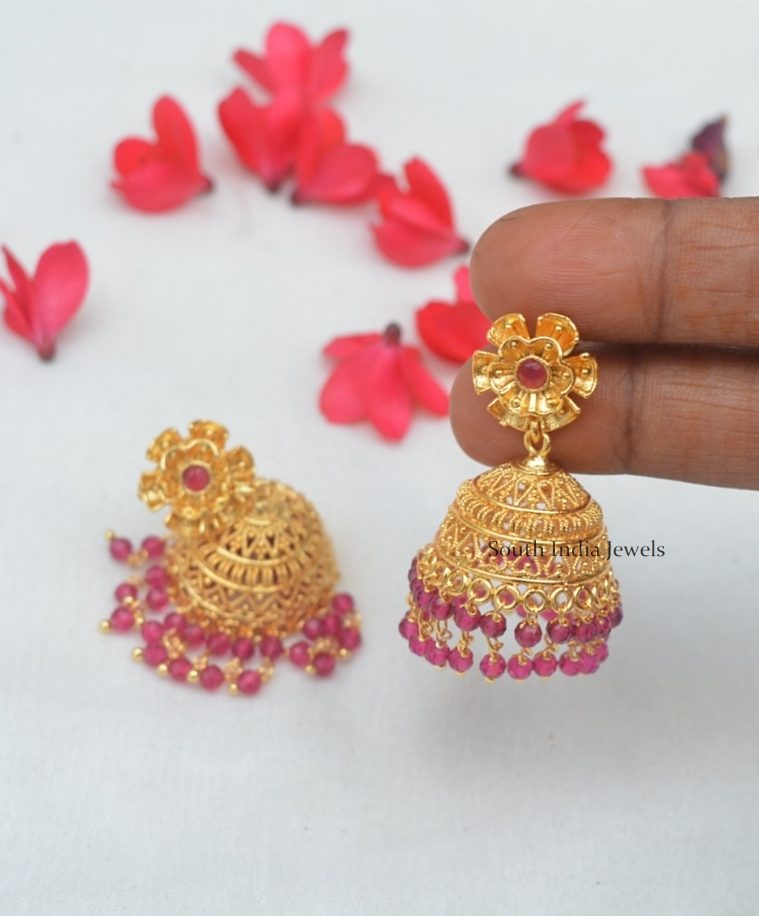 Pink Stone Gold Replica Jhumkas