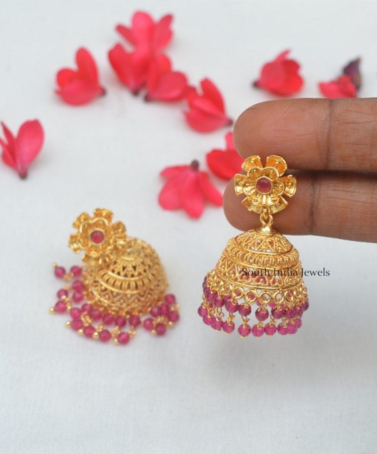 Pink Stone Gold Replica Jhumkas