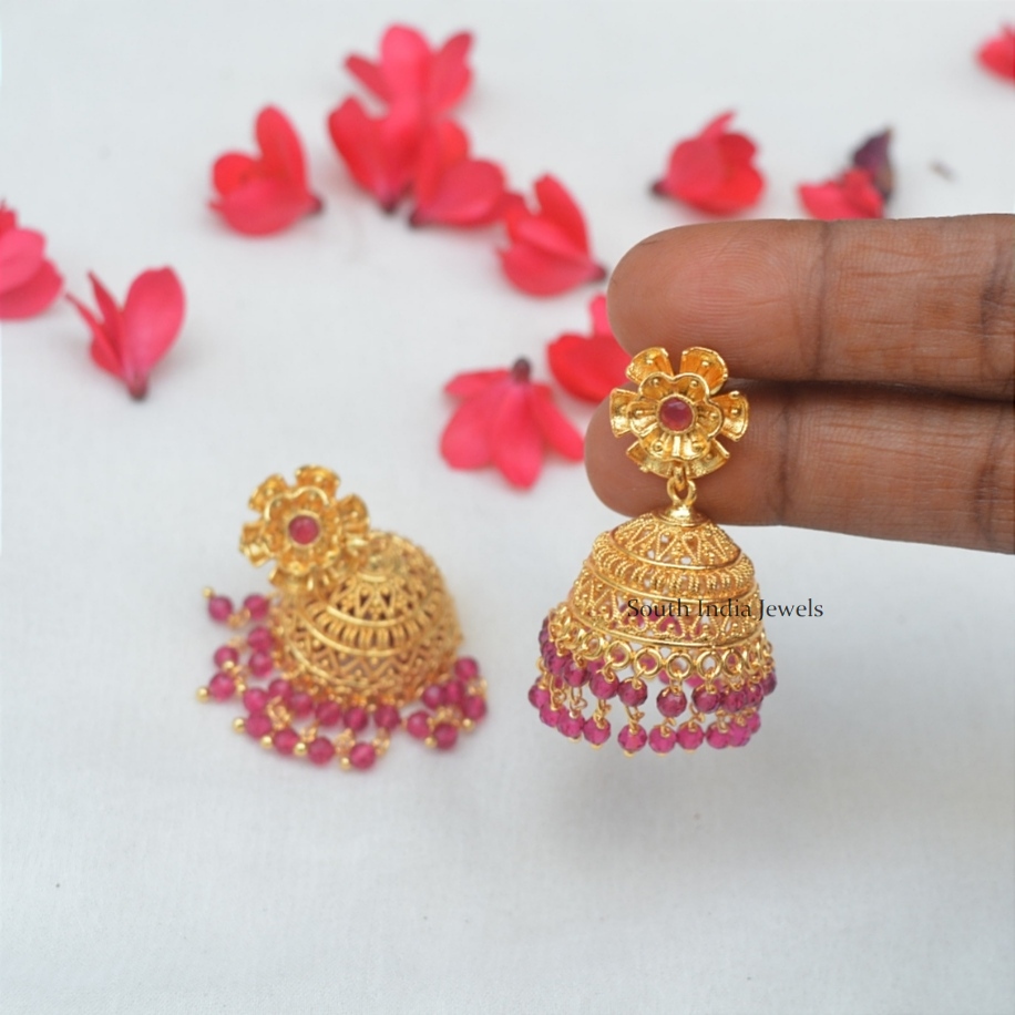 Pink Stone Gold Replica Jhumkas