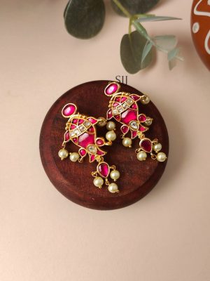 Splendid Fish Design Kundan Jadau Earring with Pearl - Ruby