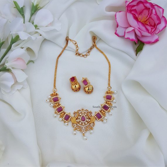 Stunning Peacock Pink Stone Necklace