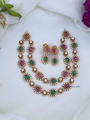 Two Layered AD Stone Necklace Set