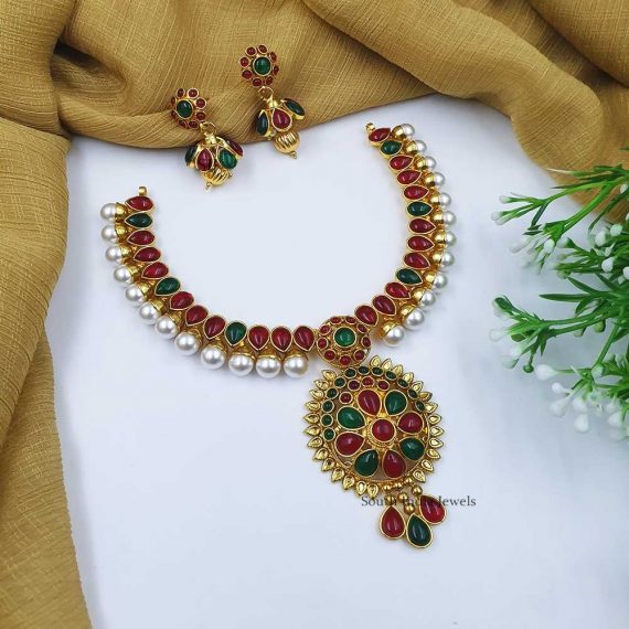 Antique Kemp Stones Necklace- South India Jewels – Online Shop