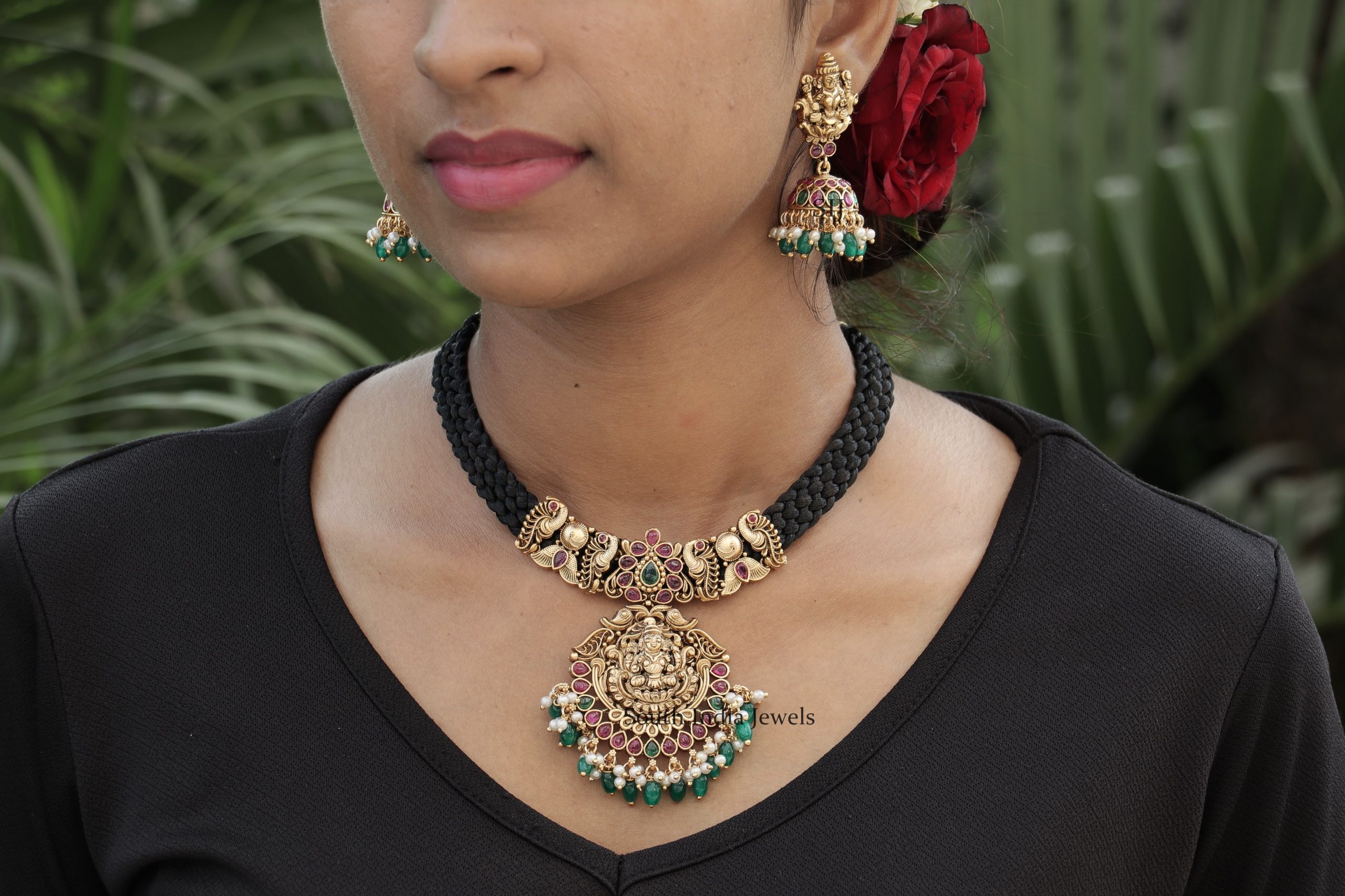 Black Thread Necklace with Mango Design Lambani Beads- Desically Ethnic