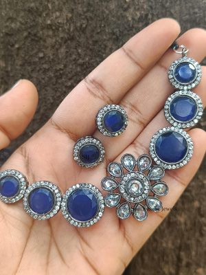 Dark Blue Floral Design Choker (