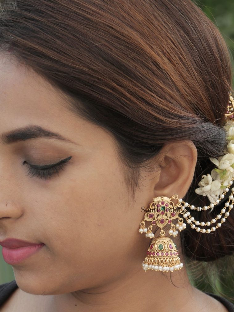 Antique Finish Edhita Jhumkas with Maatal