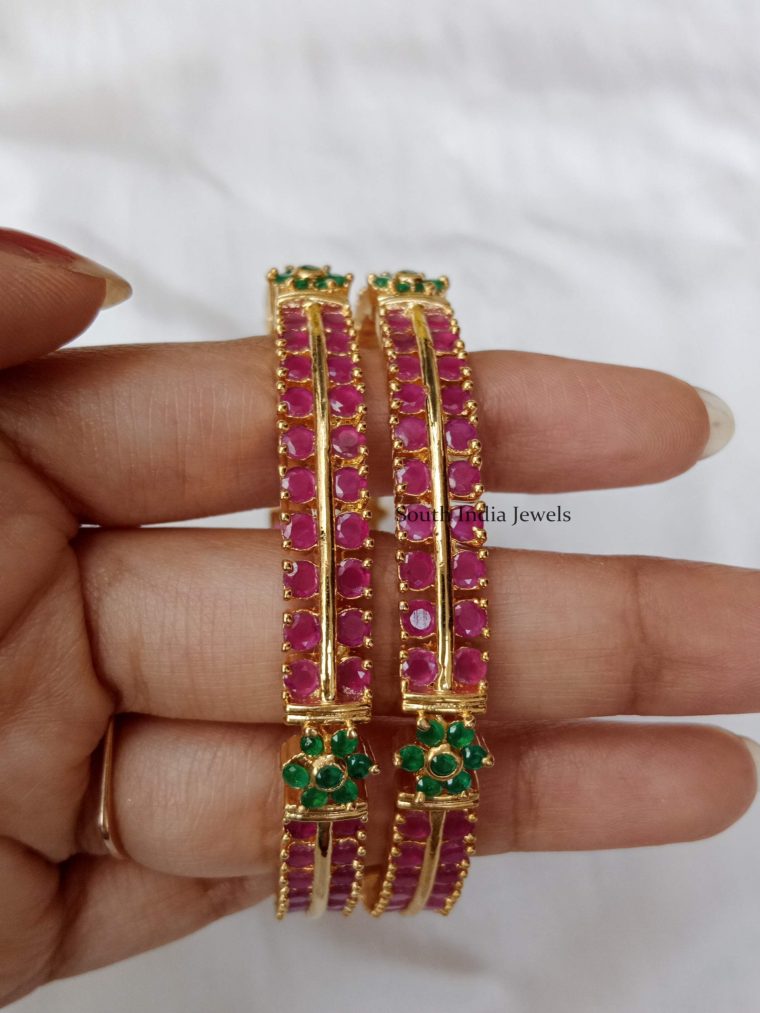 Floral Ruby Emerald Design Bangles