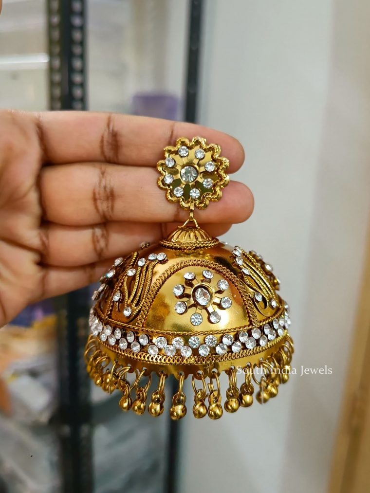 Glossy Gold Tone Over Sized Jhumkas