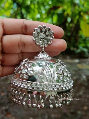 Glossy Silver tone Over Sized Jhumkas (
