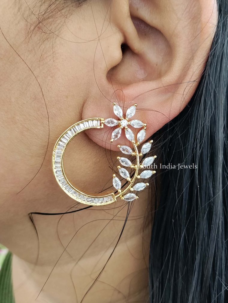 Pretty CZ Floral Design Earrings